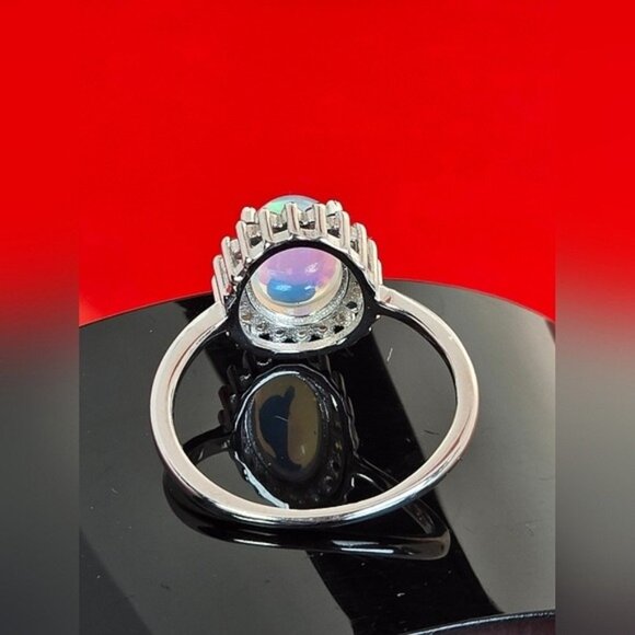 925 Sterling Silver Ring Sz 7 with Natural White Opal 9x7mm & Sapphire Gems - Picture 5 of 7